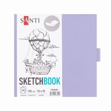 Скетчбук SANTI 743501 тв.обкл. PU 15х15см,  80арк. 110г/м, фіолетовий з карманом (для графіки) /743501/