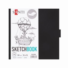Скетчбук SANTI 743502 тв.обкл. PU 15х15см,  80арк. 110г/м, чорний з карманом (для графіки) /743502/
