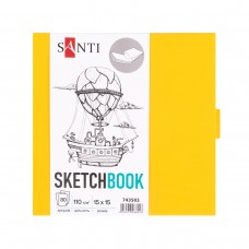 Скетчбук SANTI 743503 тв.обкл. PU 15х15см,  80арк. 110г/м, жовтий з карманом (для графіки) /743503/