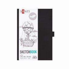 Скетчбук SANTI 743505 тв.обкл. PU 16х23см,  80арк. 110г/м, чорний з карманом (для графіки) /743505/