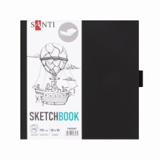 Скетчбук SANTI 743507 тв.обкл. PU 18х18см,  80арк. 110г/м, чорний з карманом (для графіки) /743507/