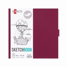 Скетчбук SANTI 743508 тв.обкл. PU 18х18см,  80арк. 110г/м, сливовий з карманом (для графіки) /743508/