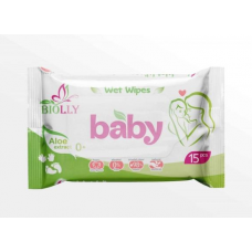Серветки вологі Biolly  15шт. Baby алое
