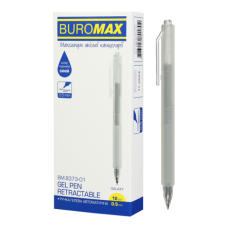 Ручка гелева авт. BUROMAX 8373-01 GALAXY 0,5мм синя, прозорий корпус з силіконовим грипом (12/144) /BM.8373-01/