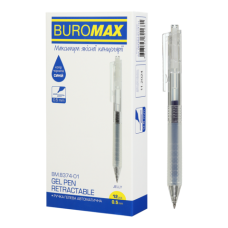 Ручка гелева авт. BUROMAX 8374-01 JELLY 0,5мм синя, прозорий корпус з силіконовим грипом (12/144) /BM.8374-01/