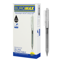 Ручка гелева авт. BUROMAX 8374-02 JELLY 0,5мм чорна, прозорий корпус з силіконовим грипом (12/144) /BM.8374-02/