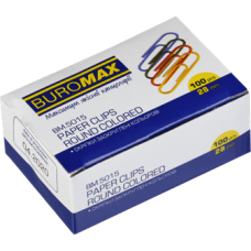 Скріпки 28мм BUROMAX 5015 кольорові круглі 100шт. (10/500), /BM.5015/