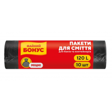 Пакети д/сміття 120л/ 10шт/70х100см Файний БОНУС чорні (30)