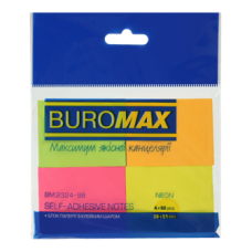Стікери BUROMAX 38*51  50арк. 2324-98 4кольор. неон асорті 4шт в уп. (12), /BM.2324-98/