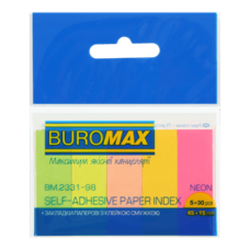 Стікер-закладки BUROMAX 45*15мм 5х30арк. 2331-98 паперові, неон (12) /BM.2331-98/