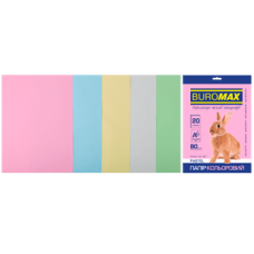 Папір кольоровий 80г/м, А4 5кол./4шт./20арк. BUROMAX 2721220-99, PASTEL, /BM.2721220-99/