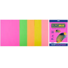 Папір кольоровий 80г/м, А4 5кол./4шт./20арк. BUROMAX 2721520-99, NEON, /BM.2721520-99/