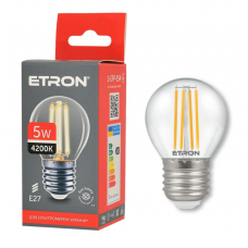 Лампа ETRON світлодіодна Filament Power 1-EFP-154 G45 E27 5W 4200K прозоре скло (сфера)