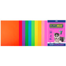 Папір кольоровий 80г/м, А4 10кол./2шт./20арк. BUROMAX 2721820-99, INTENSIV+ NEON, /BM.2721820-99/