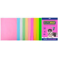Папір кольоровий 80г/м, А4 10кол./2шт./20арк. BUROMAX 2721720-99, PASTEL+ NEON, /BM.2721720-99/