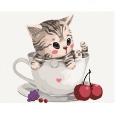 Картина-розмальовка по номерах ZiBi ART Line 64038 "Котик у чашці" (полотно 40*50см, фарби, пензлики) /ZB.64038/
