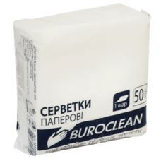 Серветки паперові стол. BUROCLEAN 10100202 24*24см 50шт. 1-шар. білі (60) /10100202/