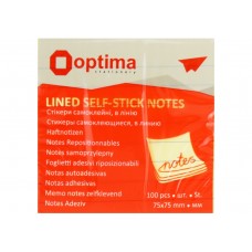 Стікери OPTIMA 75*75 100арк. 25521, ліновані жовті (12) /O25521/